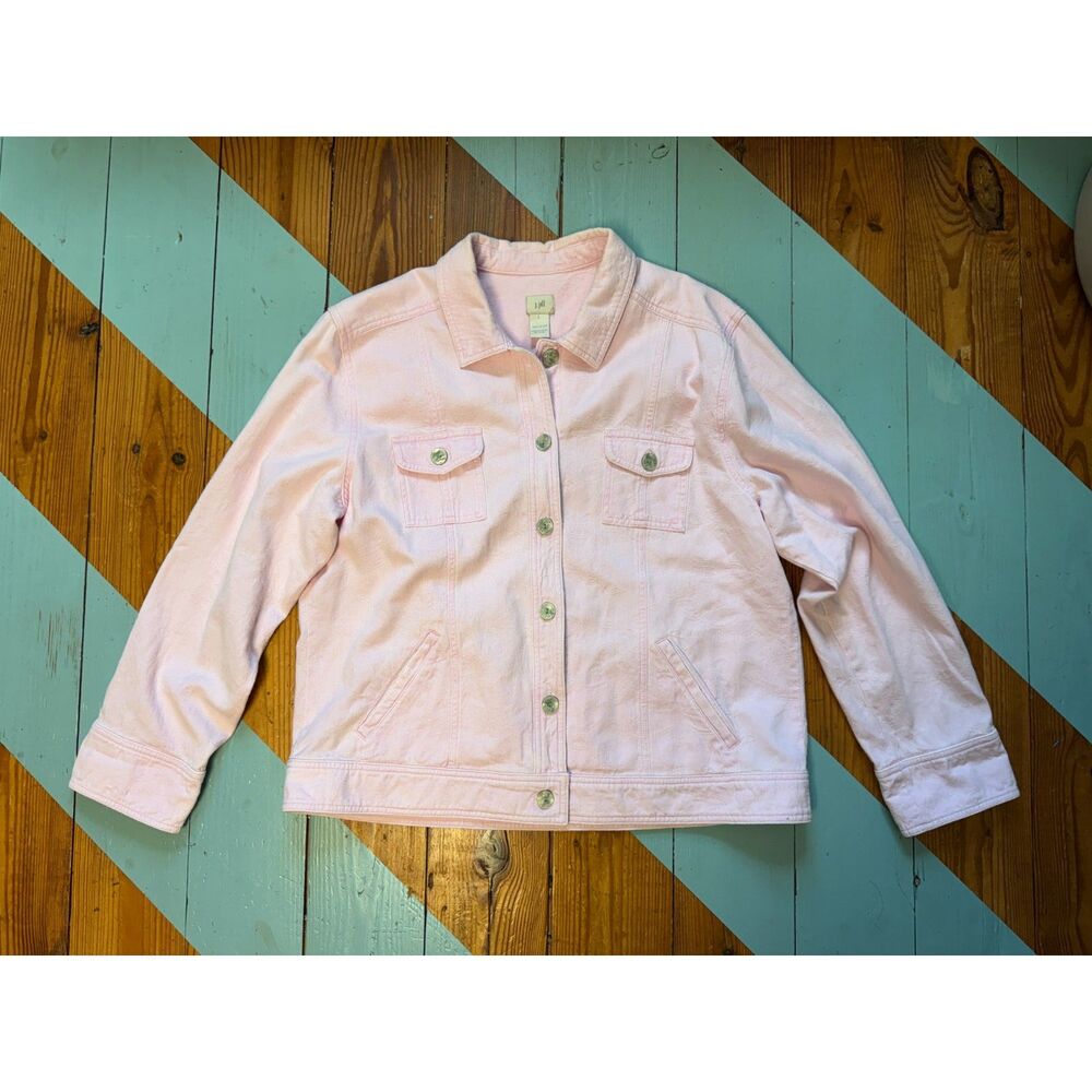 J. Jill Pink Cotton Textured Jacket Size L Button Front Casual Spring Jacket - Picture 4 of 9